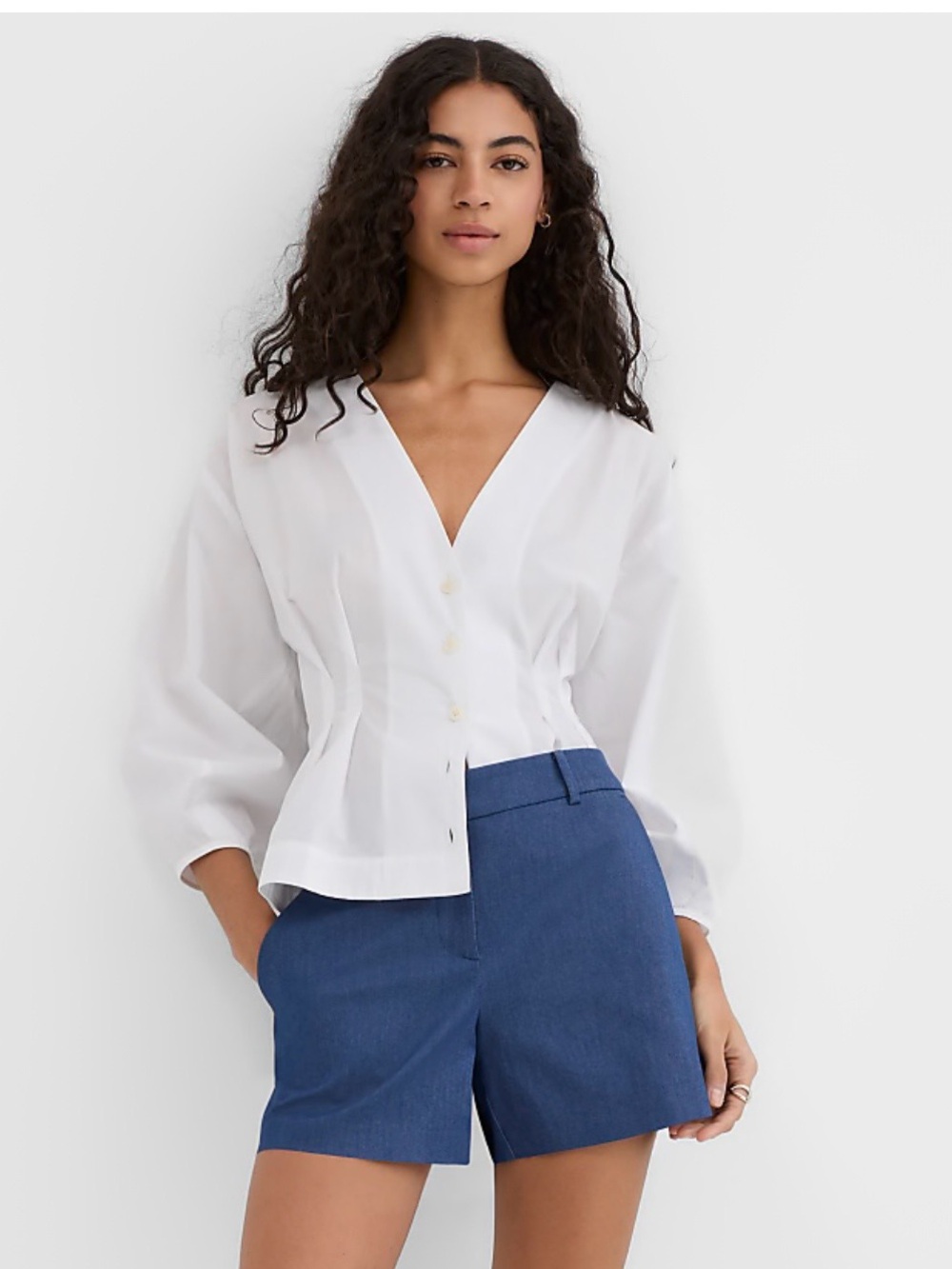 Loft Riviera Shirts Refined Denim Sz 12 Blue Tailored Flat Front NWT